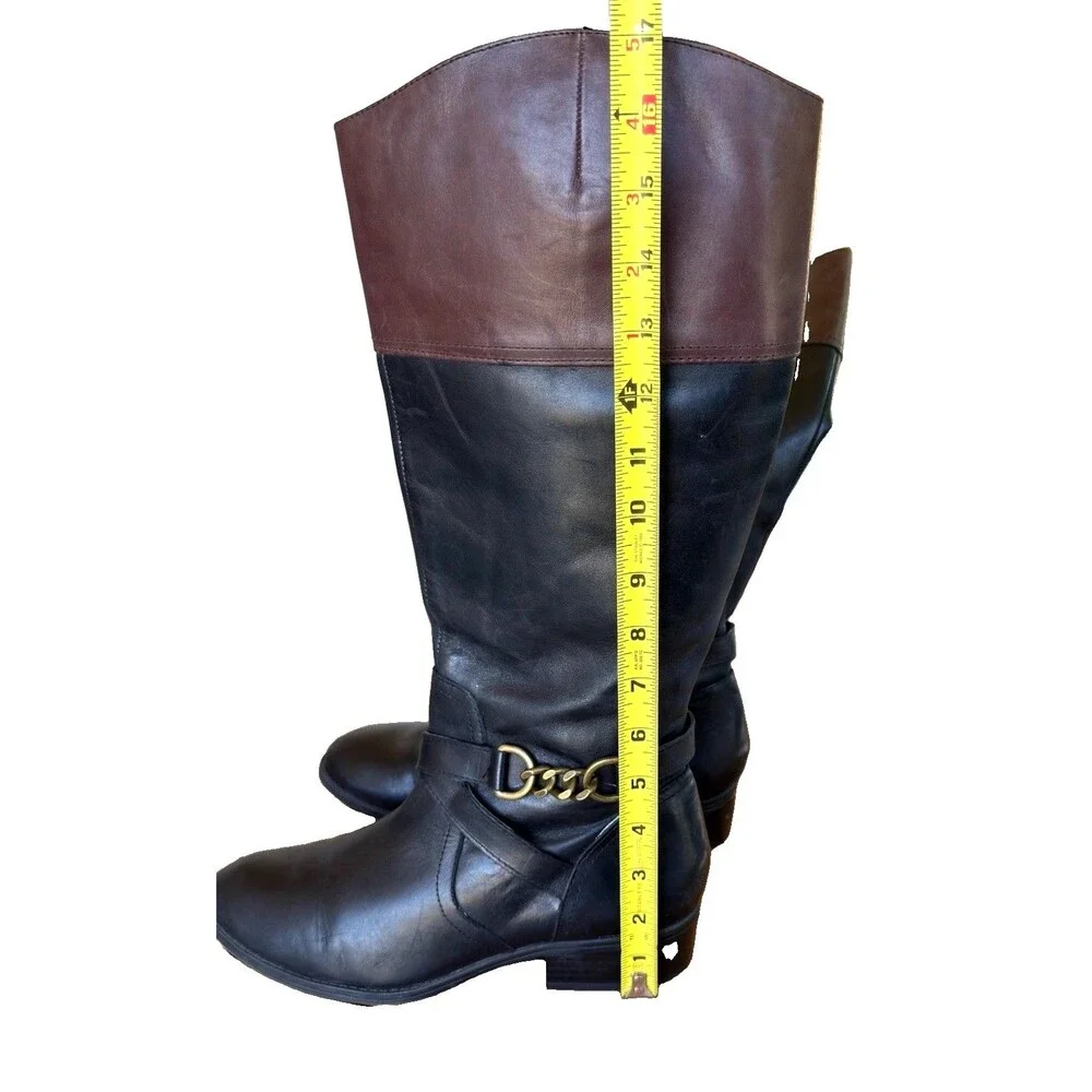 Lauren Ralph Lauren Menna W Leather Wide Calf Riding Boots Black Brown 7.5B